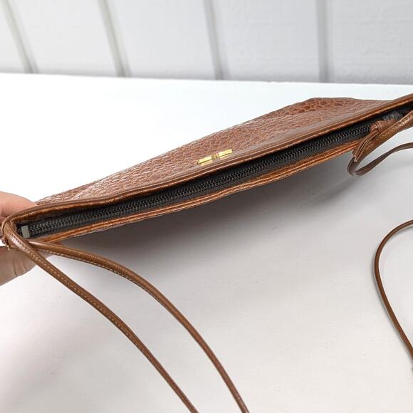 Vintage Sandro Brown Leather Faux Reptile Rectangular Shoulder Bag *READ - Picture 6 of 14